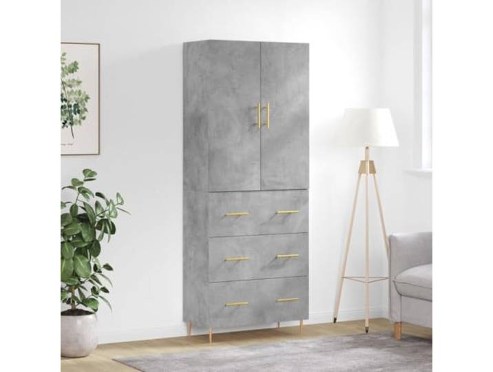 HEFZGDB Highboard Betongrau 69,5x34x180 cm mit Wandhalterung zur Sicherheit, modernes Design Schrank für Wohnzimmer mit viel Stauraum, Aufbewahrungsschrank mit Metallfüßen aus langlebigem
