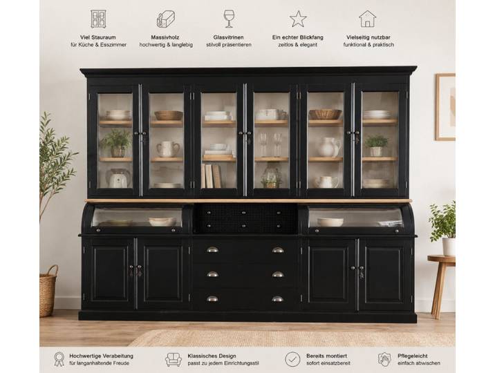 Wohnpalast Vitrine Buffetschrank Berlin 300 cm im Landhausstil mit Eichenelementen