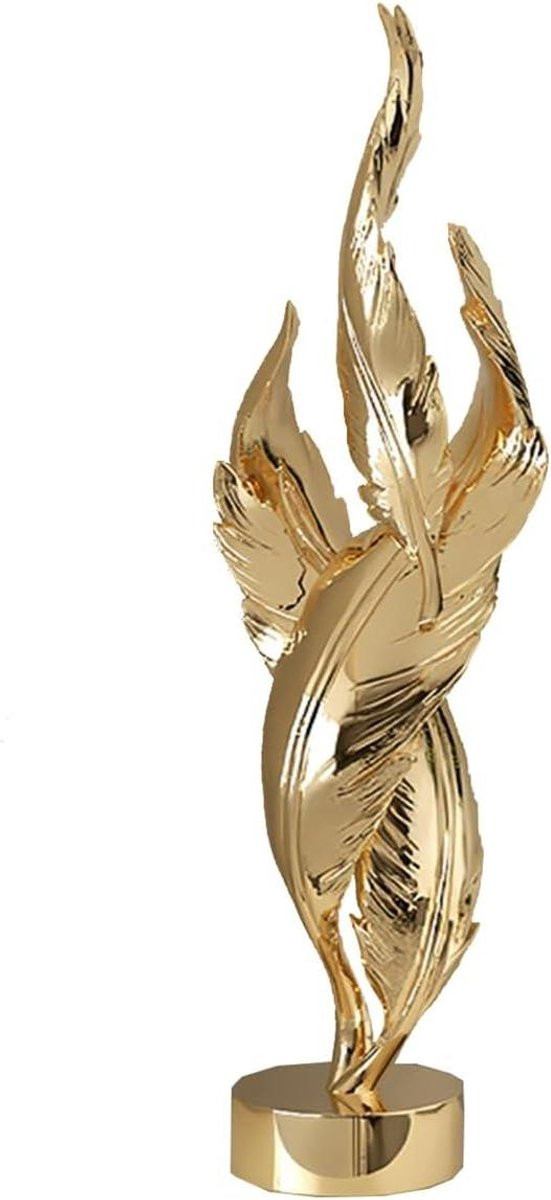 Abstracte Veer Sculptuur Goud - Artistieke Hars Decoratie - 10 x 35 cm