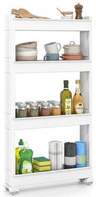 Costway 4-Tier Multifunctional Slim Storage Trolley with Detachable Trays-White