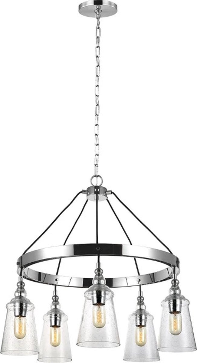 Feiss LED Kroonluchter Chrome en Glas - Dimbaar - Modern Rond Design