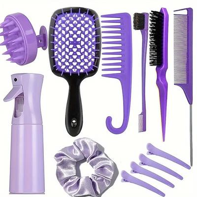 12-teiliges komplettes Haar-Styling-Kamm-Set – vielseitiges Entwirren Toupierkämme, Kanten Rattenschwanzbürsten, Kopfhautmassagegerät, Sprühflasche – ideal für alle Haartypen Täglicher Gebrauch