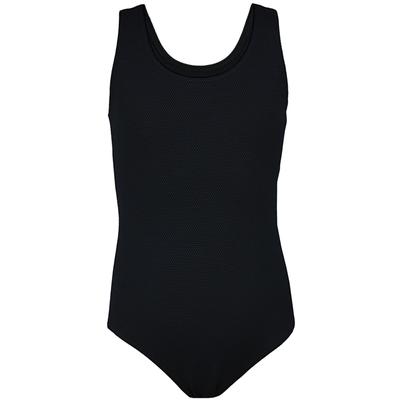 Badeanzug AQUARTI "Badeanzug Mädchen Badeanzug mit Ringerrücken", Kinder, Gr. 164, N-Gr, schwarz (jacquard punkte schwarz), Obermaterial: 80% Polyamid PA. 20% Elasthan EL., Badeanzüge Badeanzug