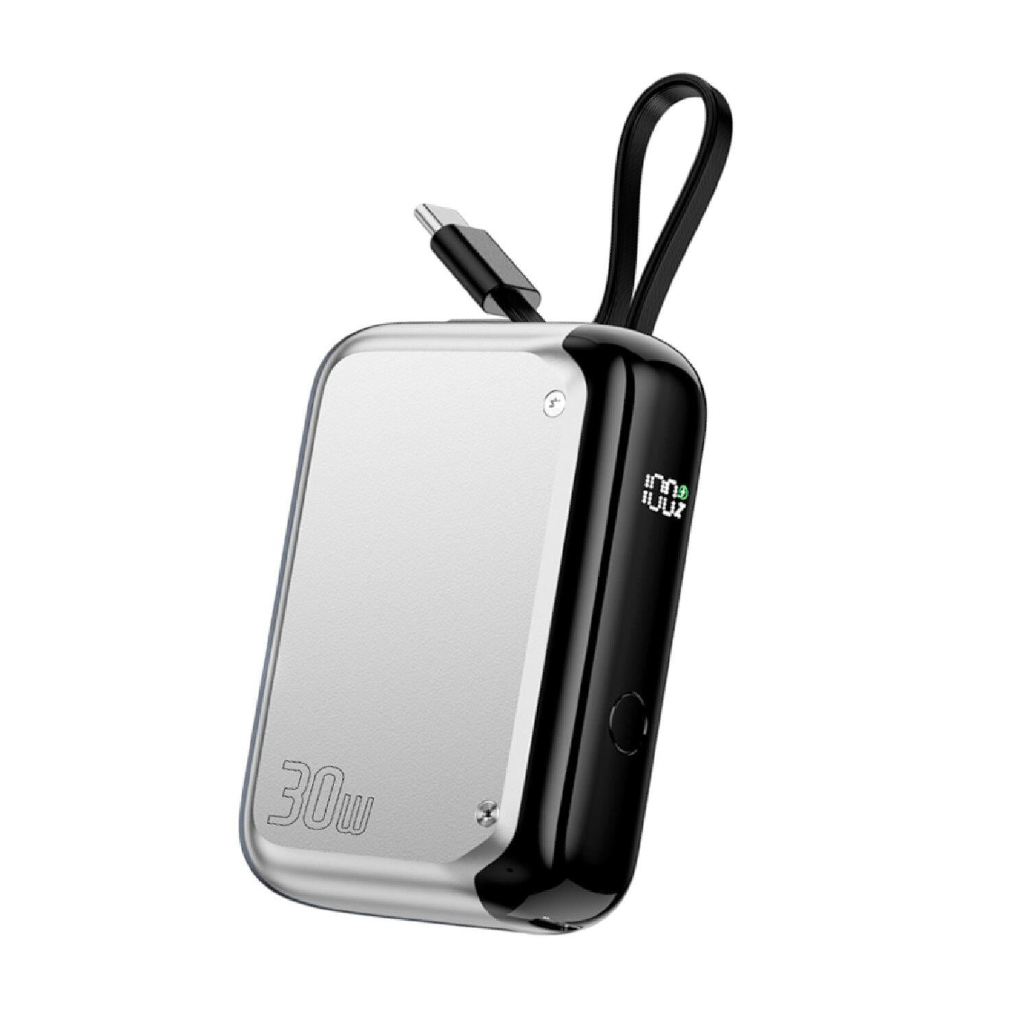 4smarts Powerbank Pocket mit USB-C Kabel 10000mAh - silber 541085