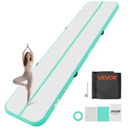 VEVOR Aufblasbare Gymnastikmatte 400x100x10 cm Airtrack-Turnmatte für Training, Wettkampfsport & Yoga, mit Rutschfester Oberfläche, 600-W-Elektroluftpumpe, Reparaturflicken, Düsen & Tasche, Mintgrün