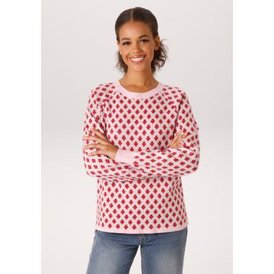 Strickpullover ANISTON CASUAL, Damen, Gr. 36, rosa (rosa, rot, grün), Strick, Obermaterial: 50% Viskose, 26% Polyamid, 24% Polyester, Jacquardmuster, figurumspielend hüftlang, Rundhals, Raglanärmel Rippstrickbündchen, Pullover Strickpullover, mit...
