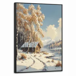 LEINWAND Bilder mit Rahmen - Winter - Schnee - Zuhause - Natur - 70x100