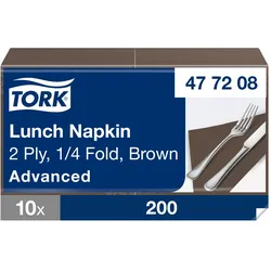 Tork Lunchserviette Braun, 1/4-Falz, 2-lagig, 33 cm × 33 cm, 10 × 200 Servietten...