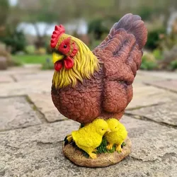 Relaxdays Gartenfigur Huhn Braun,Gelb,Rot