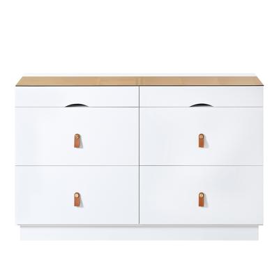 OKWISH Schmuckkommode aus Glas und Spanplatte, Weiß, 120 x 40 x 78 cm, 6 Schubladen, Kippsicherung