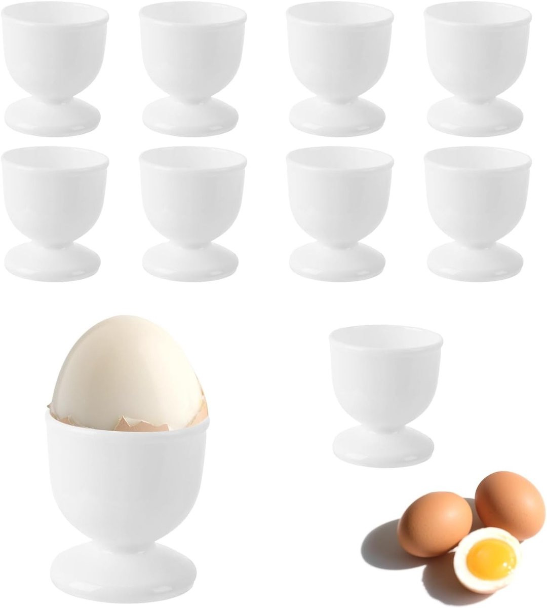 Set van 10 witte eierbekers van PP-materiaal