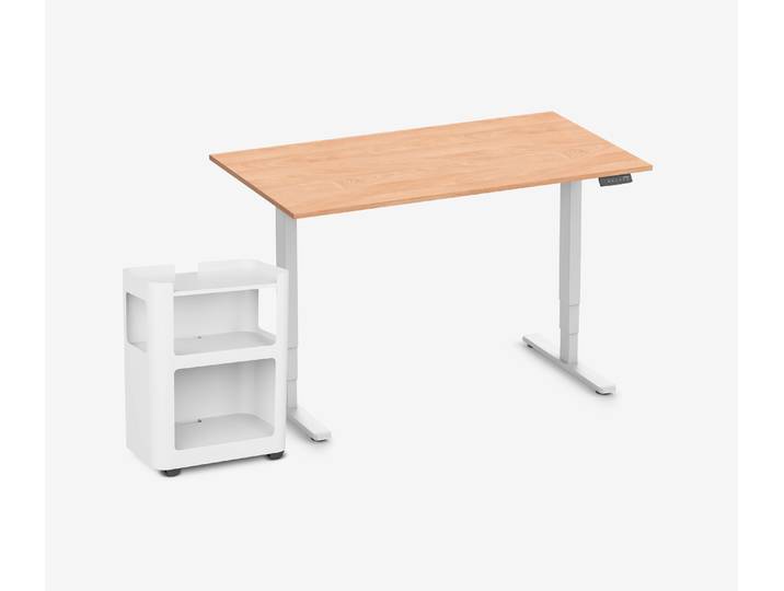 FOKUS Schreibtisch + Rollwagen Buche Weiß 140x80