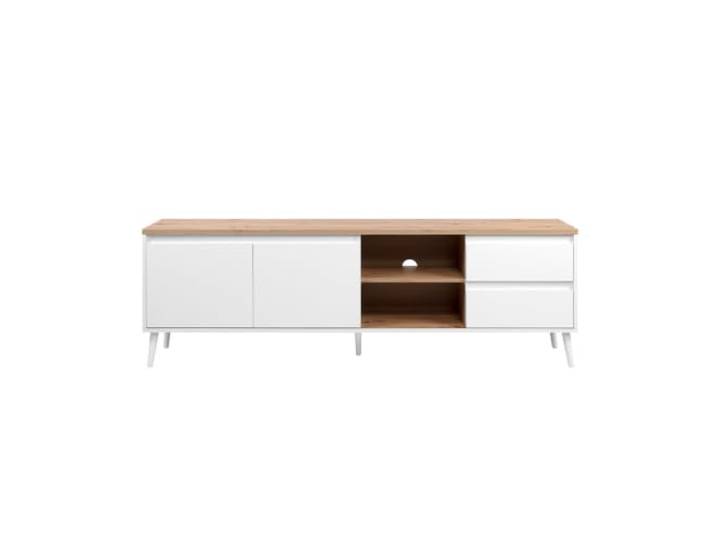 Meuble TV 2 portes, 2 niches et 2 tiroirs décor chêne L186 cm - Zamos