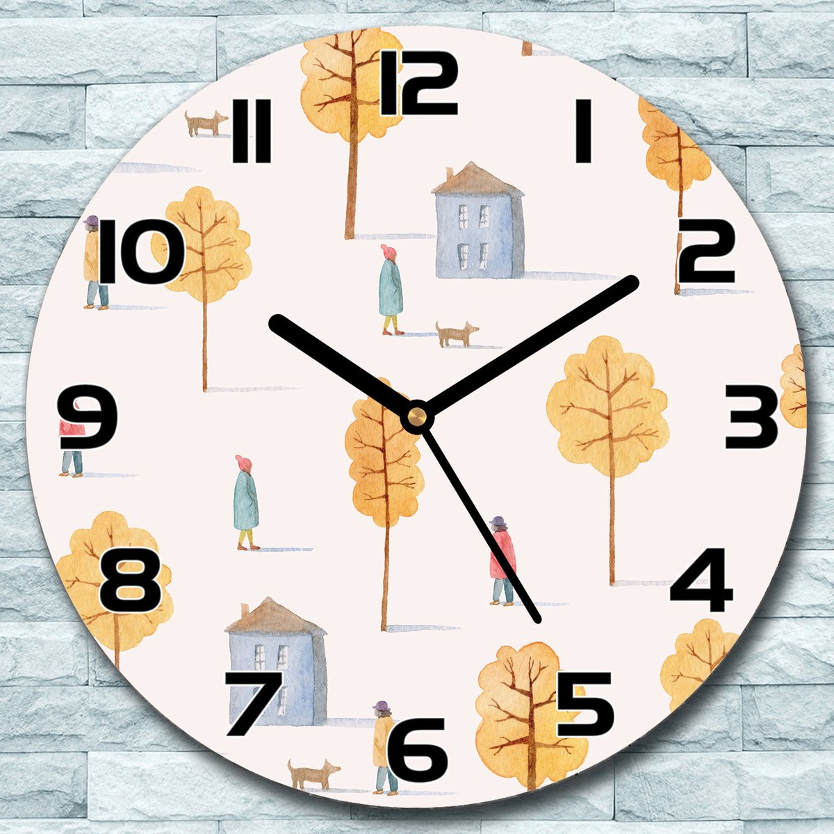 Coloray Wandklok Een wandeling in het park - Geel - Rond - Glas - Diameter: 30 cm