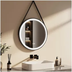 Emke, Spiegelschrank, Badspiegel mit Beleuchtung Φ60cm, 3 Farbtemperaturen(3000K-6500K) und dimmbaren, Touch Schalter