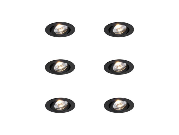 Ensemble de 6 spots encastrables noirs inclinables 8,2 cm LED