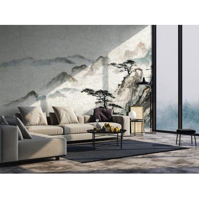 Fototapete MARBURG "Hanako", grau (grau, schwarz), B:2,65m L:3,4m, Vlies, Tapeten, moderne Tapete für Wohnzimmer Schlafzimmer Küche