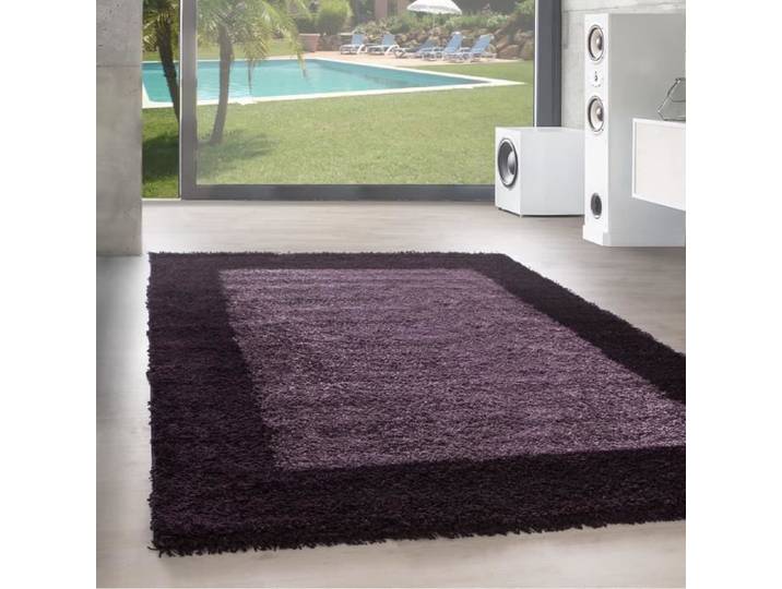 Designer haut fleuri tapis de salon Shaggy long fleuri motif bordure violet lila [160x230 cm]