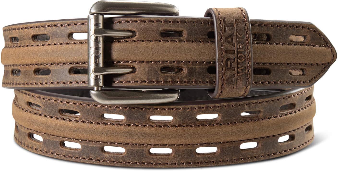 Men's Work Double Prong Belt in Brown Leather, Size: 36 by Ariat