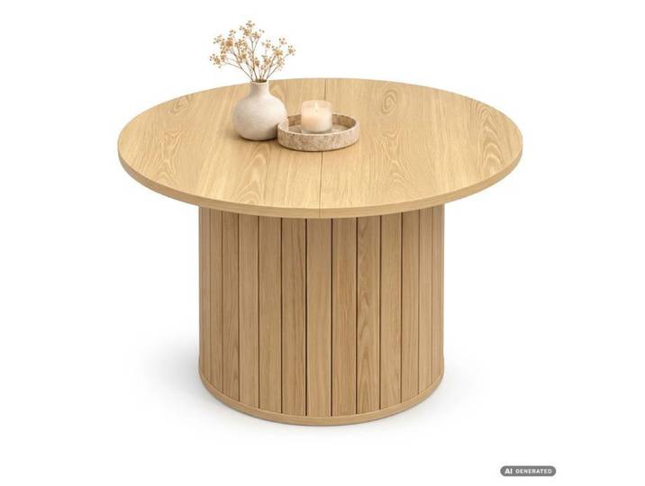 Table basse NUBO coloris bois naturel 60 cm ronde cannelée 60x60x45 cm