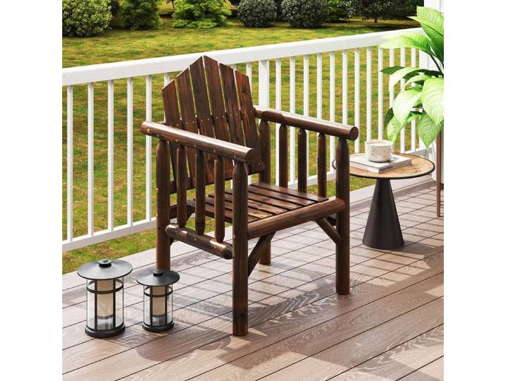 Fauteuil extérieur bois massif brun - dossier haut incliné accoudoirs assise confortable surface lisse pour terrasse/jardin