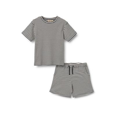 Trainingsanzug WHEAT "WHEAT Set T-shirt S/S & Shorts Fabian", Mädchen, Gr. 122, navy rib stripe, 100% Baumwolle (Bio), Sportanzüge Trainingsanzug