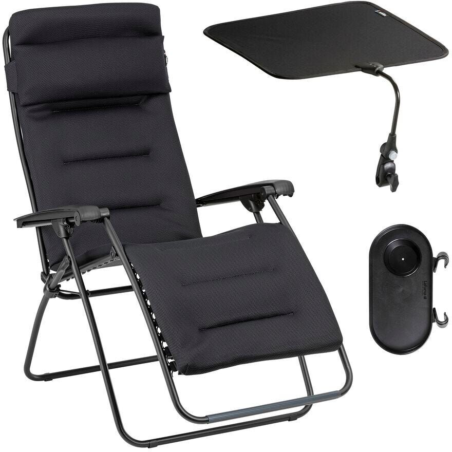 LAFUMA MOBILIER Ensemble fauteuil relax matelassé avec accessoires en acier noir Noir 87x115x67cm