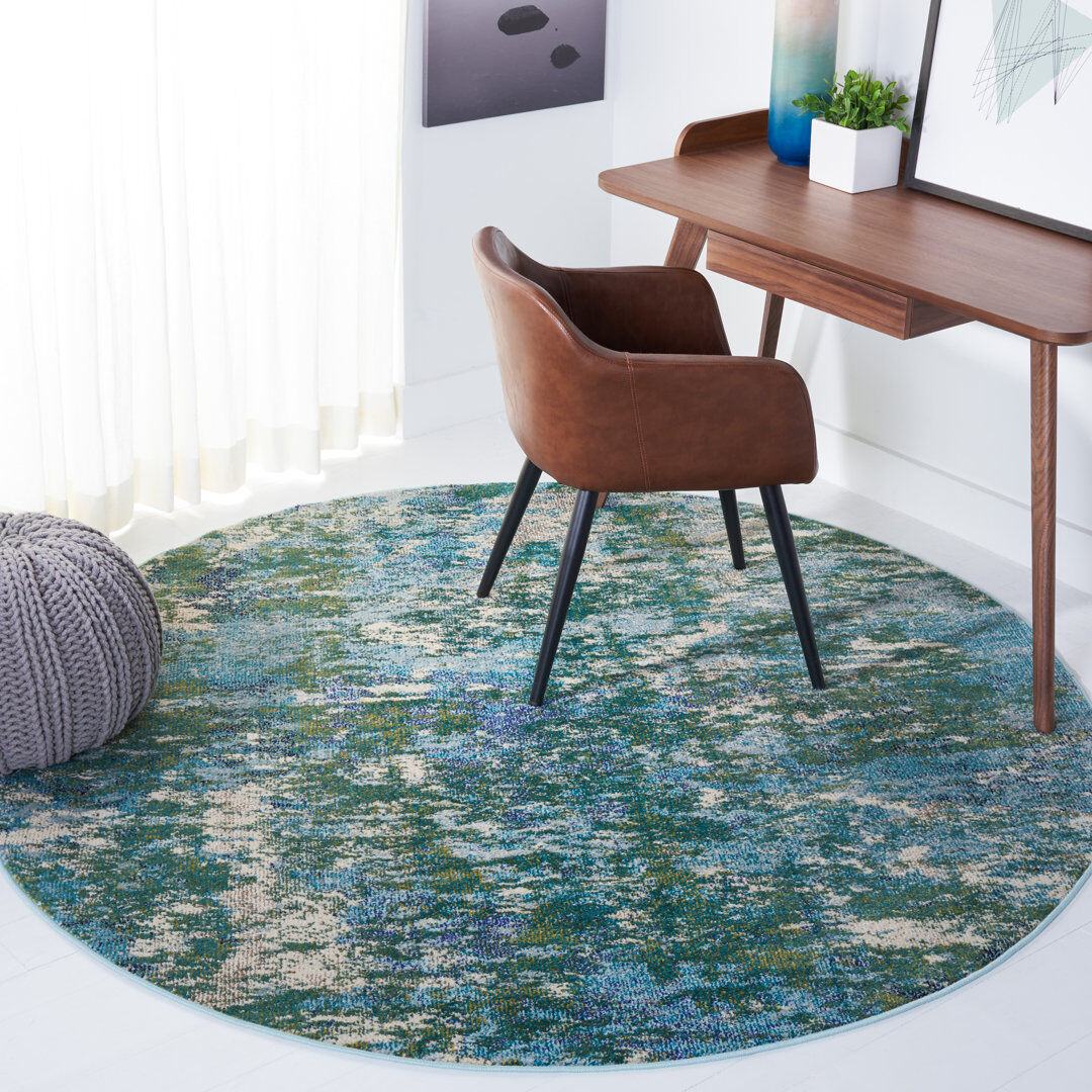 Brayden Studio Abstract Area Rug Cream;Green;Blue Round 201 cm