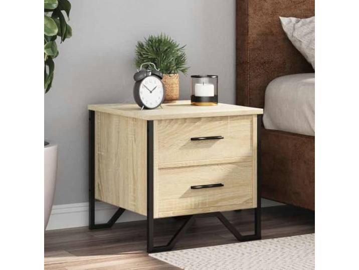 HEFZGDB Nachttisch Sonoma-Eiche 40x41x40 cm Holzwerkstoff mit 2 Schubladen Stauraum und Metallbeinen für Stabilität, Elegantes Design, langlebiges Material, stabile Platte, modernes