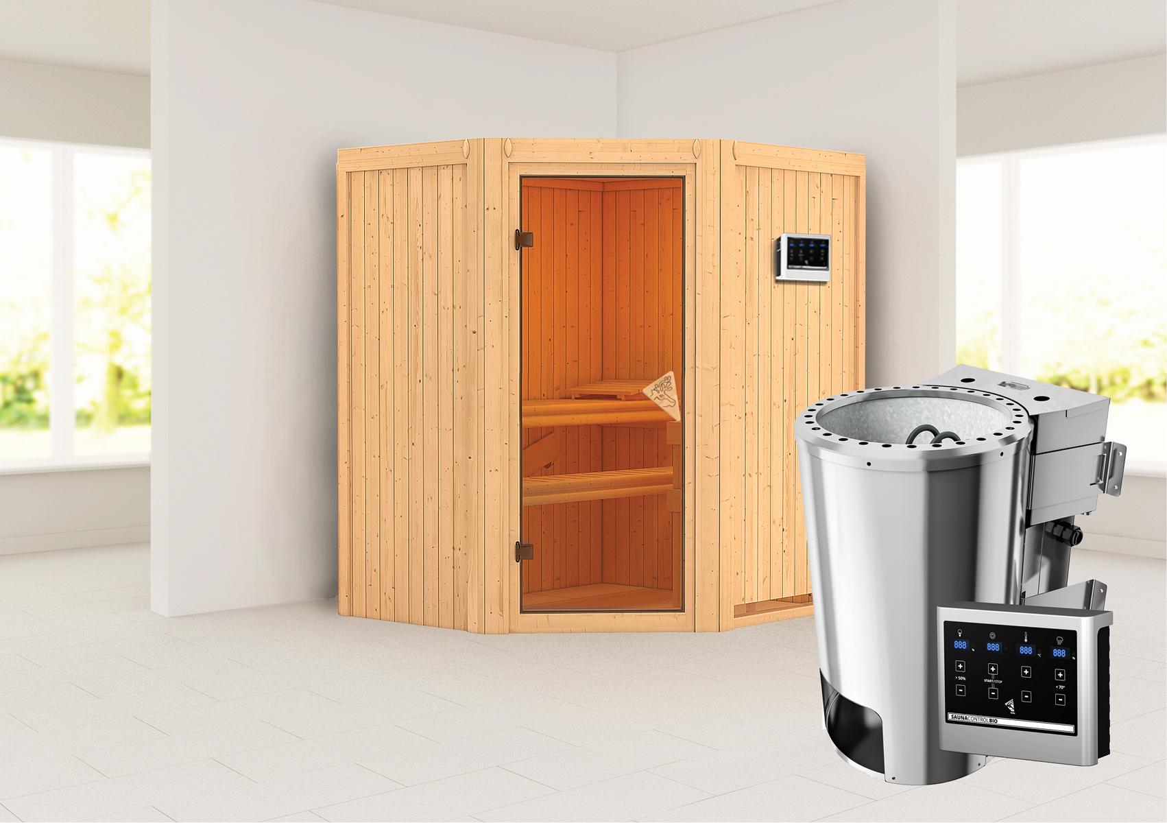 KARIBUHOLZT Sauna Tonja Eck 3,6kW Bio.ext. Stg bronz.GGT 09221850