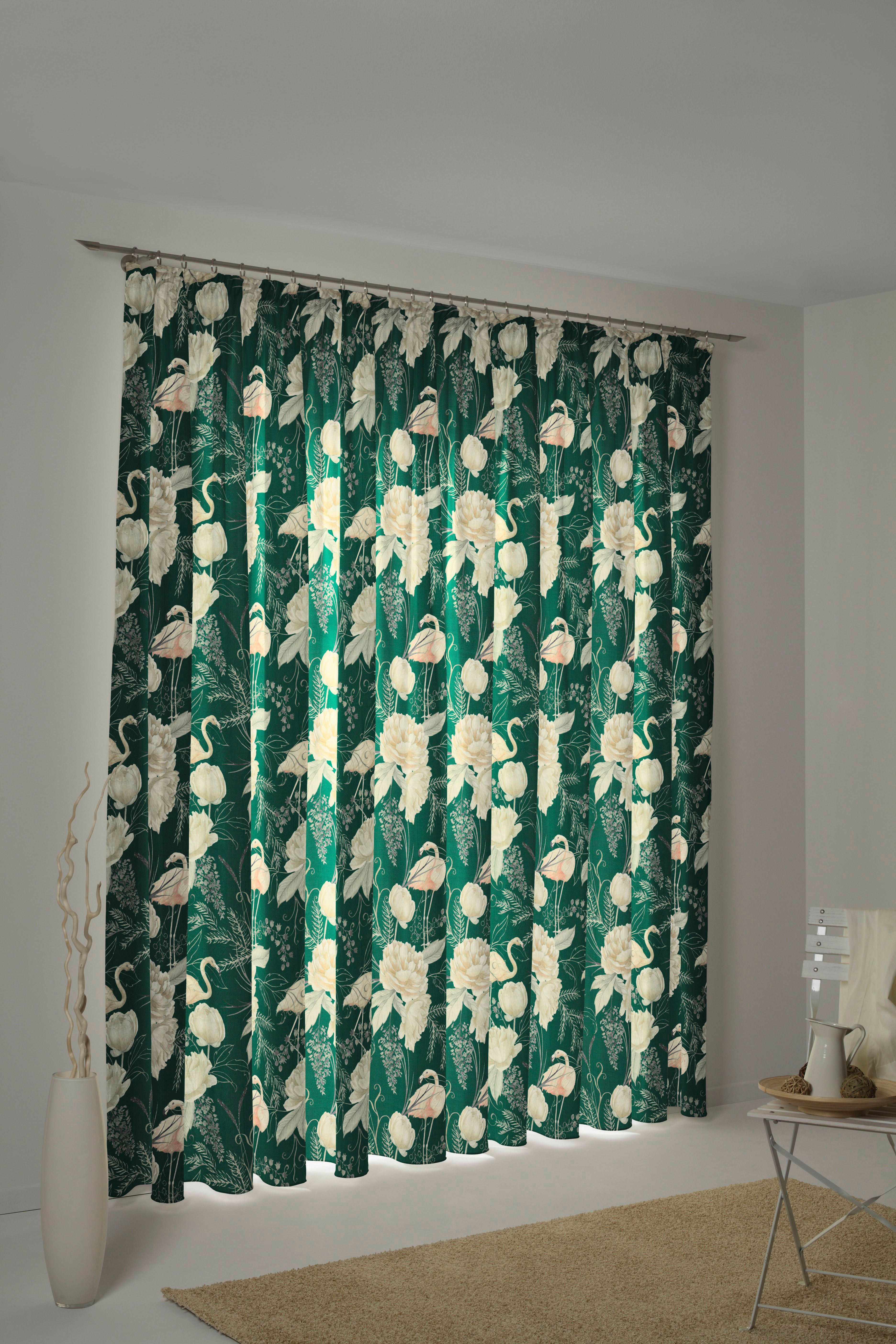 Vorhang ADAM "Eden" Gr. 4, grün (natur, dunkelgrün), B:145cm H:245cm, Jacquard, Baumwolle (Bio-Baumwolle), Gardinen, Vorhang, aus 100% Bio-Baumwolle natur, dunkelgrün 245cm, Kräuselband, 145cm
