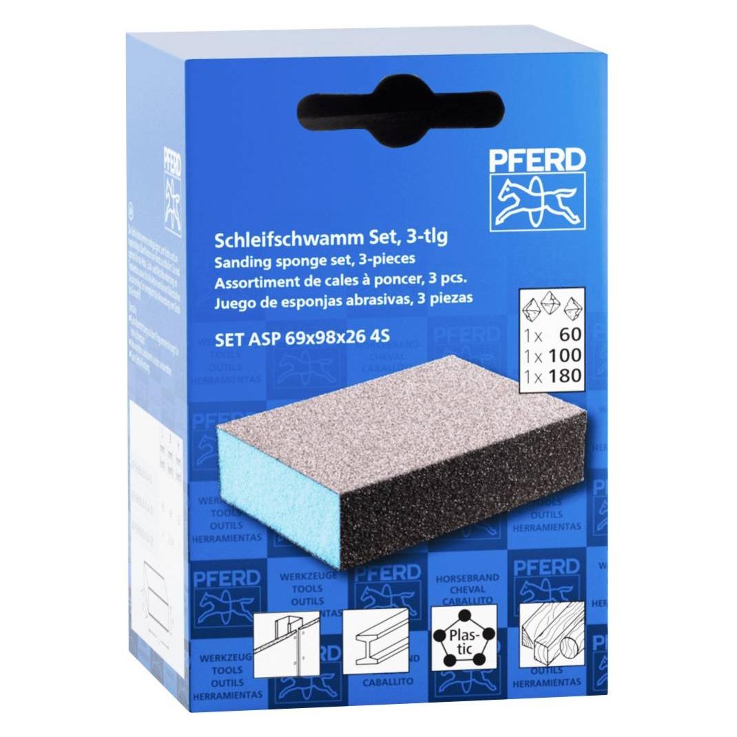 Pferd 44698010 Wasserfester Schleifschwamm Set 69x98x26 mm A60 A100 A180 vierseitig (100, 180, 60) (44698010)