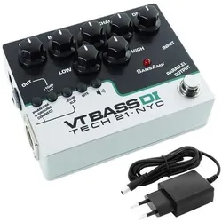 tech21 SansAmp Character VT Bass DI Preamp Pedal mit Netzteil (Bass), Effektpedal, Schwarz, Silber