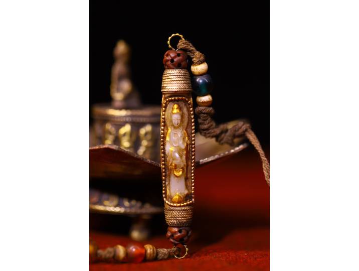 4 Xizang Folk vieille Agate naturelle mosaïque gemme gZi perles Guanyin Bodhisattva bouddha perles amulette pendentif Dharma