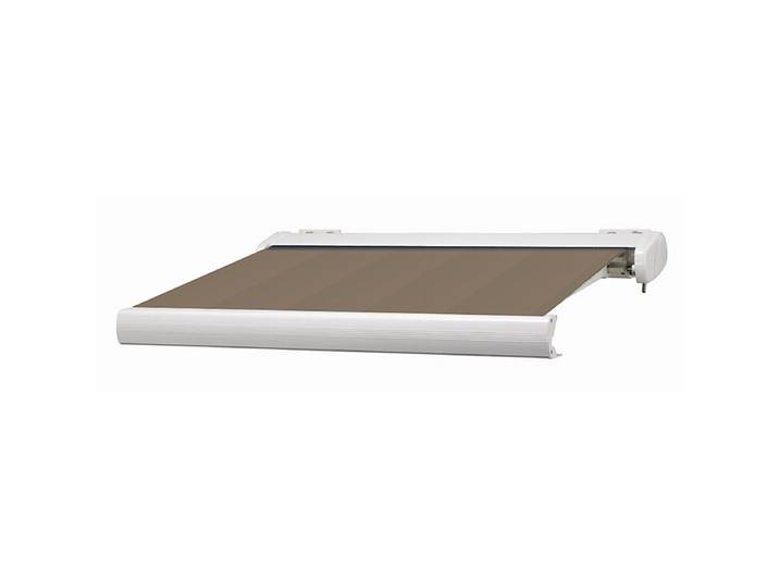 Store coffre SUZY LED blanc 4m x 3m50 motorisé toile S130 uni taupe