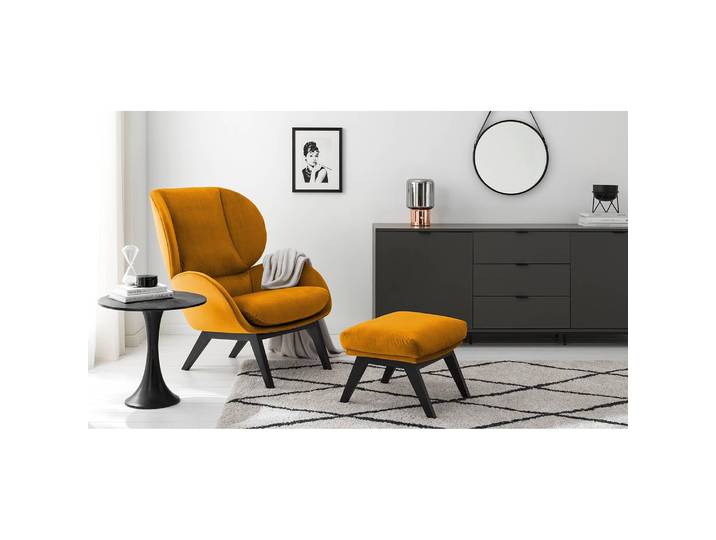 Polsterhocker 54 x 41 x 41cm Orange/Orange Schwarz Samt Shyla: Orangegelb