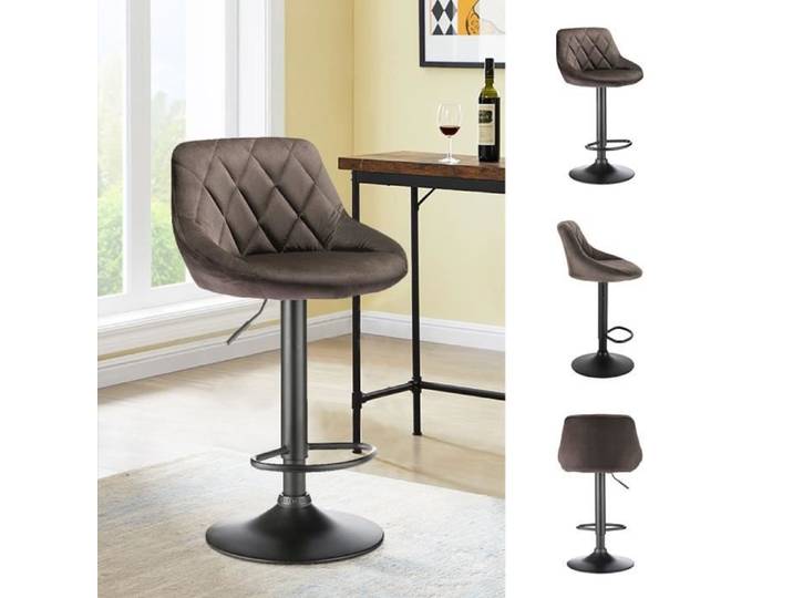 Chaise de bar Spoon en velours - XUANYU - Lot de 4 - Marron