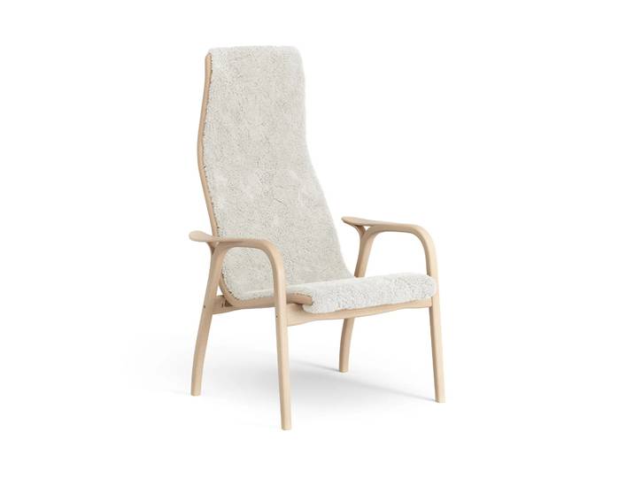 Swedese Lamino Sessel lackierte Buche/Schaffell Offwhite (weiß)