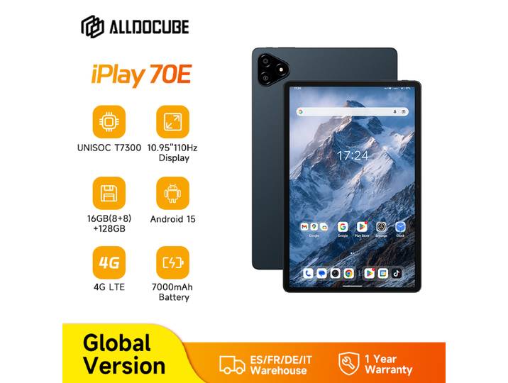 Tablette ALLDOCUBE iPlay 70E 10,95'' Écran 110Hz Unisoc T7300 16 Go (8 Go + 8 Go virtuels) de RAM 128 Go de ROM 7000 mAh LTE Android 15