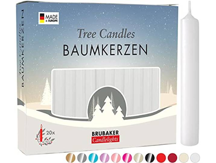 BRUBAKER Set van 20 boomkaarsen, wax, kerstkaarsen, piramidekaarsen, wit