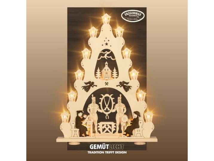 weigla - Lichterspitze original Erzgebirge I Motiv Erzgebirge I LED Lichterbogen Weihnachten I 15 Lampenkerzen + 1 Ersatzlampe I 15 x 16 V, 0,2 W, E10 I beleuchtete Weihnachtsdeko innen