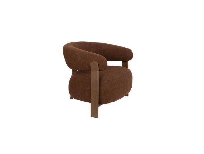 Fauteuil Robyn en tissu bouclé marron – design arrondi