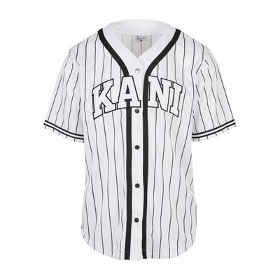 Funktionshemd KARL KANI "Karl Kani Herren KM221-115-2 Serif Pinstripe Baseball Shirt", Herren, Gr. M, US-Größen, schwarz-weiß (weiß), 100% Polyester, Hemden