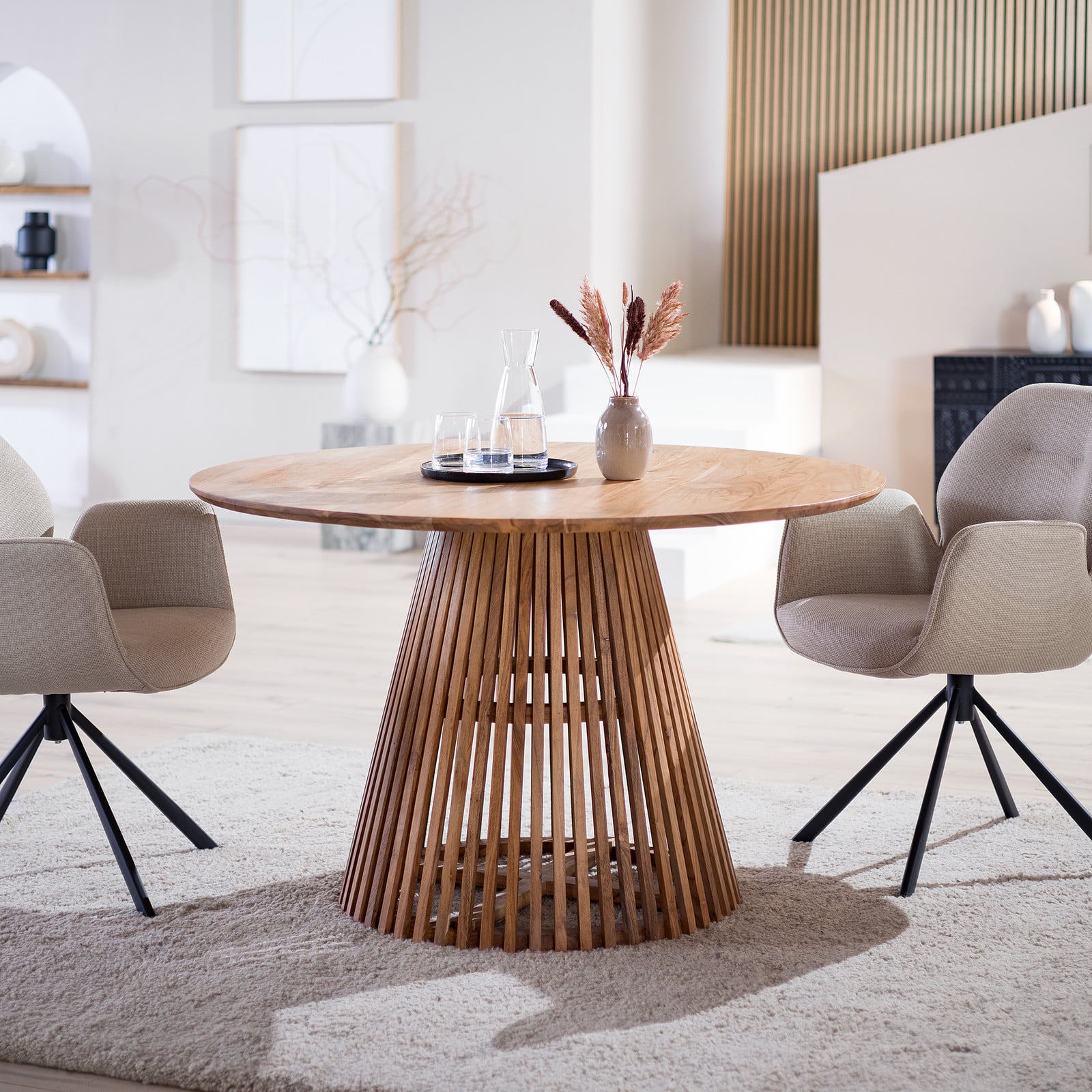 home24 GORSAR Houten Eettafel, Ronde Acacia Eettafel, Bruin, Ø 120 cm