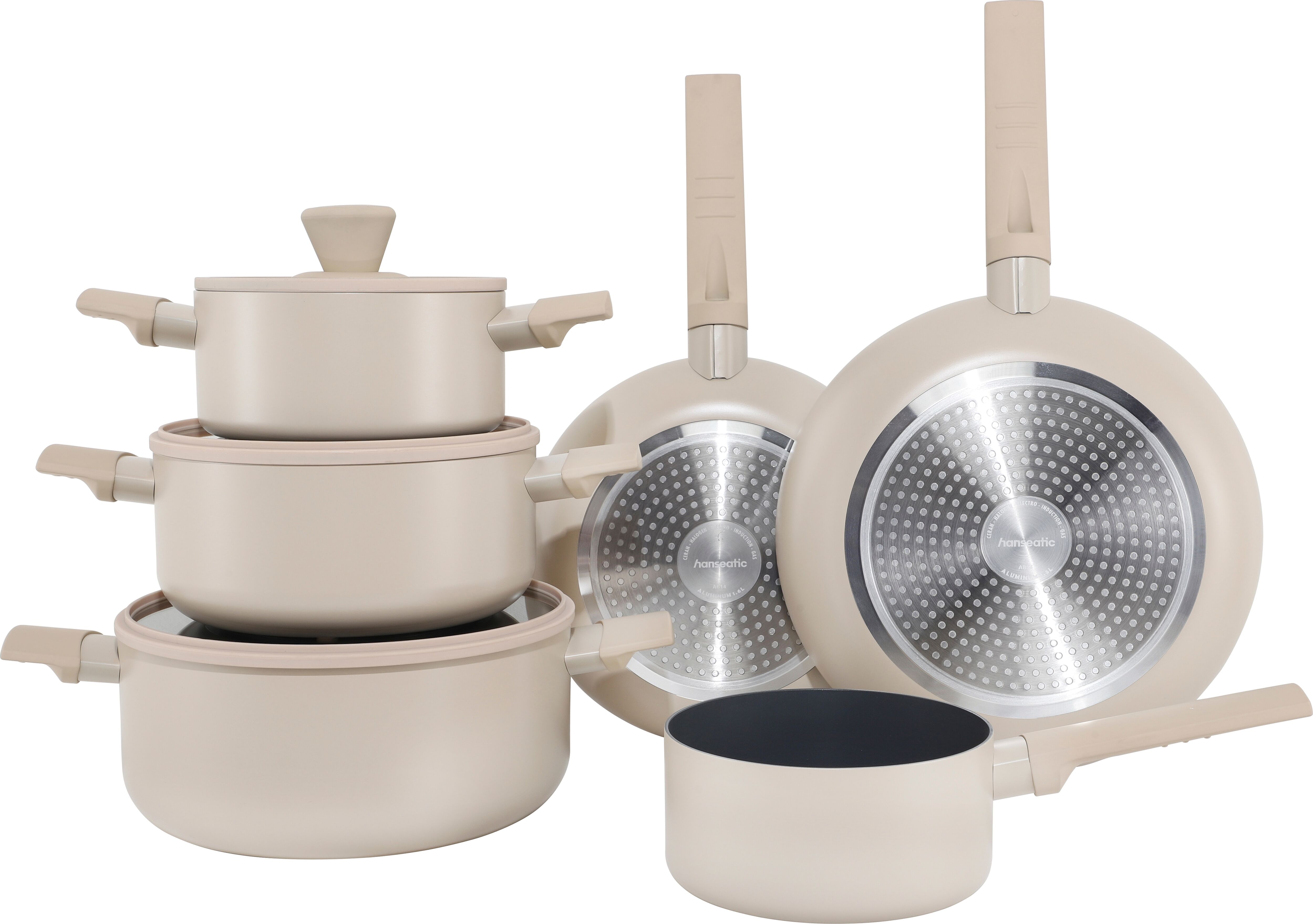Topf-Set HANSEATIC "ALU SCANDI, mit Antihaftbeschichtung", beige (peach), Töpfe, Topf-Set, für alle Herdarten geeignet peach Einheitsgröße