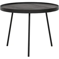 Couchtisch Saturnus Teakholz rund, modernes Design, Schwarz, Ø 50 cm, Metallgestell