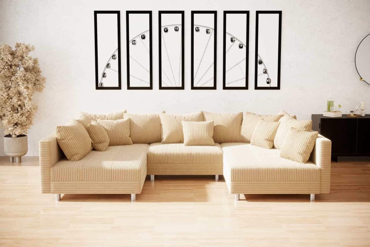 Hoekbank Denver U-vorm Corduroy Beige - Seatsandbeds