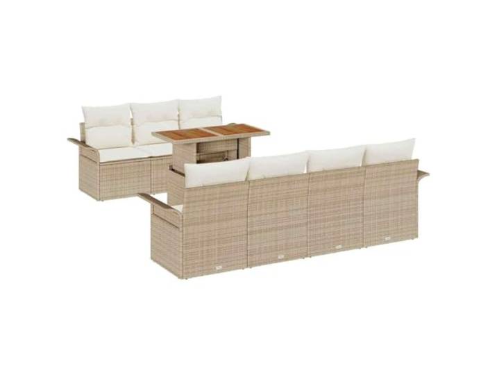 ZQQLVOO Garten-Sofa-Set 8 STK. Beige und Creme Poly-Rattan, pulverbeschichteter Stahl, Akazienholz-Tischplatte, abnehmbare Kissen, Stauraum, Garten, Terrasse