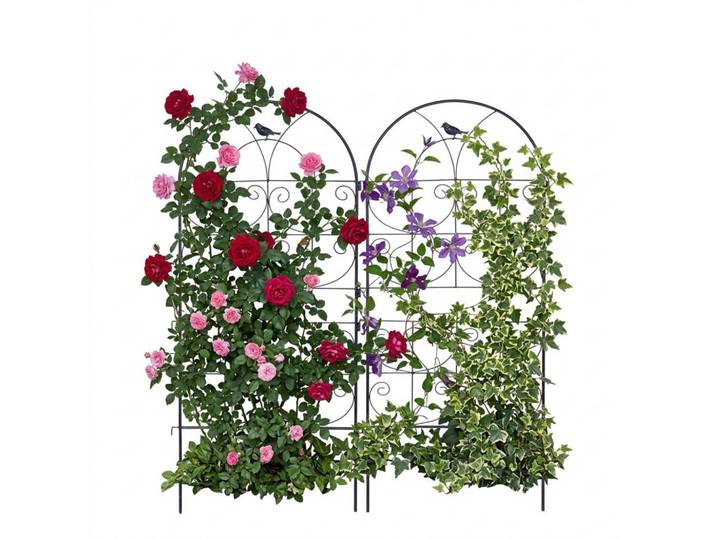 Relaxdays Rankgitter Schwarz 2er-Set Stahl 116x50 cm, Metall, 50x116x1 cm, Dekoration, Gartendeko, Rankgitter