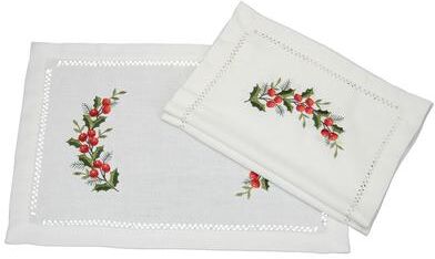 Manor Luxe Holly Berry Polyester Embroidered Rectangle Placemat